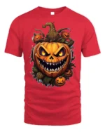 Scary Evil Pumpkin Face Halloween Horror Tshirt - red t-shirt on white background