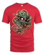 Creepy Skull Tentacles Horror Tshirt Graphic Style - red t-shirt on white background