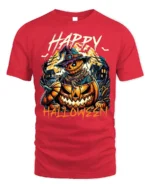 Scary Pumpkin Scarecrow Halloween Tshirt Style - red t-shirt on white background
