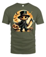 Spooky Pumpkin Axe Halloween Tshirt Costume Style - military green t-shirt on white background