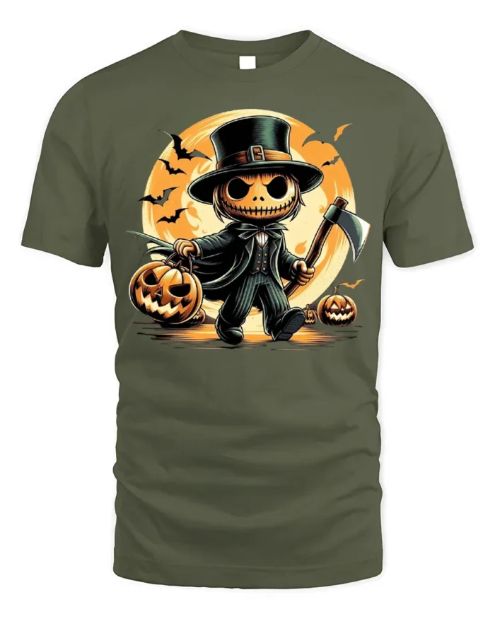 Spooky Pumpkin Axe Halloween Tshirt Costume Style - military green t-shirt on white background