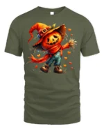 Pumpkin Scarecrow Halloween Tshirt Cute Spooky Style - military green t-shirt on white background