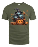 Cute Spooky Creatures Pumpkin Halloween Tshirt - military green t-shirt on white background