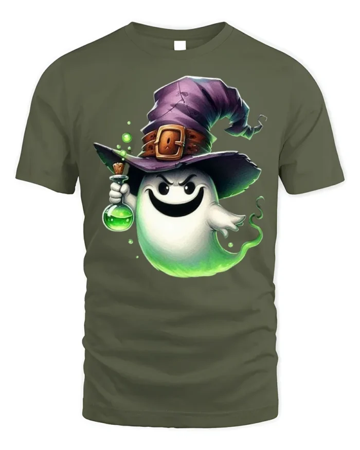 Ghost Witch Potion Halloween Spooky Tshirt Style - military green t-shirt on white background