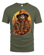 Creepy Scarecrow Skeleton Halloween Tshirt Style - military green t-shirt on white background