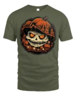Evil Pumpkin Skull Halloween Horror Tshirt Style - military green t-shirt on white background