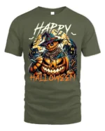 Scary Pumpkin Scarecrow Halloween Tshirt Style - military green t-shirt on white background