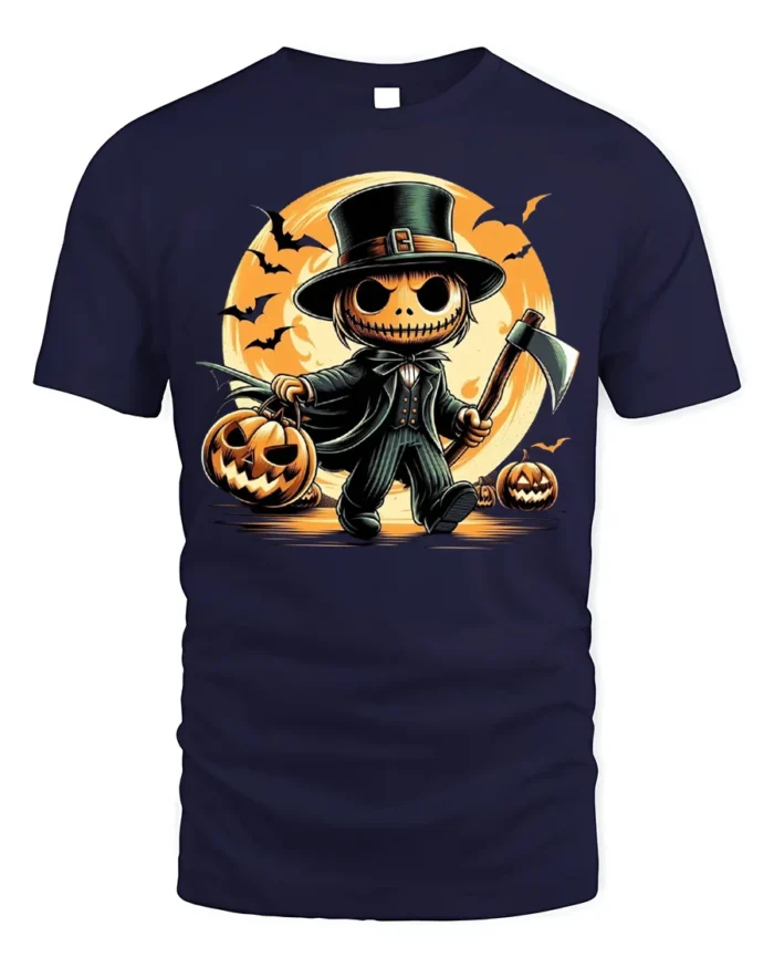 Spooky Pumpkin Axe Halloween Tshirt Costume Style - navy t-shirt on white background