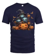 Cute Spooky Creatures Pumpkin Halloween Tshirt - navy t-shirt on white background