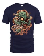 Creepy Skull Tentacles Horror Tshirt Graphic Style - navy t-shirt on white background