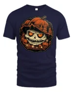 Evil Pumpkin Skull Halloween Horror Tshirt Style - navy t-shirt on white background