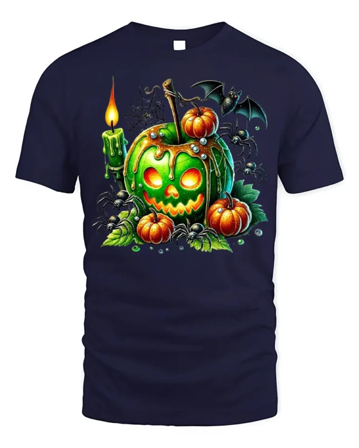 Green Pumpkin Candle Halloween Horror Tshirt Style - navy t-shirt on white background