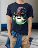 Ghost Witch Potion Halloween Spooky Tshirt Style - model wearing navy shirt, hands in pockets