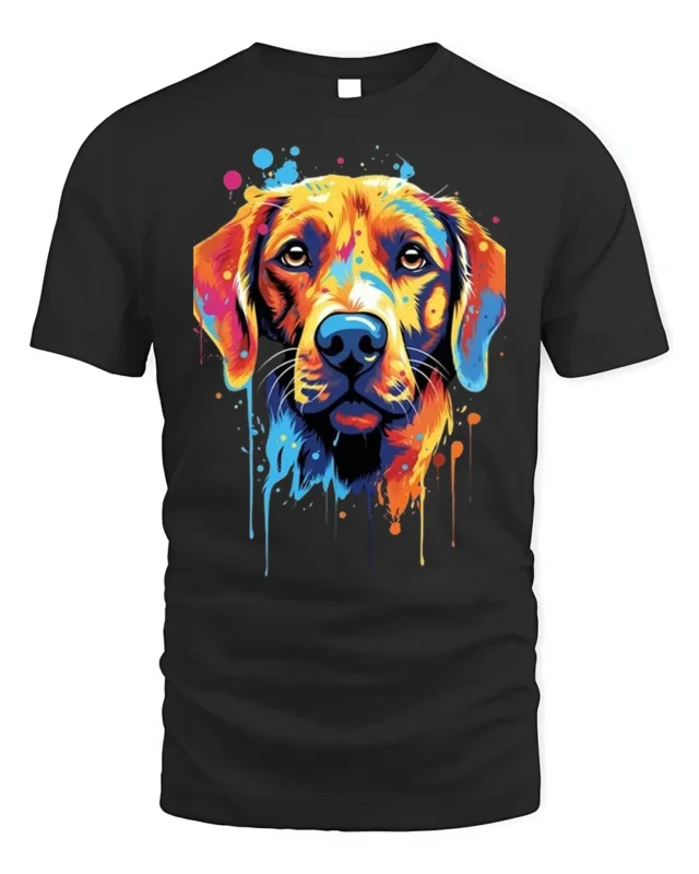 Colorful Dog Tshirt Vibrant Labrador Art Graphic - black t-shirt on white background