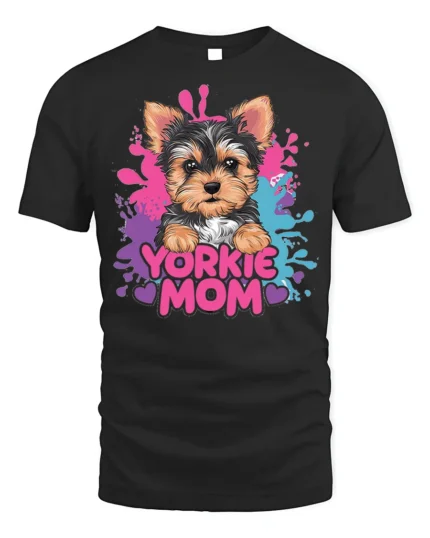 Yorkie Mom Tshirt Cute Yorkshire Terrier Dog Tee - black t-shirt on white background