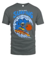 Lets Get Surfing Skeleton Tshirt Retro Wave Graphic - gray t-shirt on white background