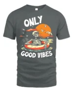 Only Good Vibes Skeleton Tshirt Retro Beach Style - gray t-shirt on white background