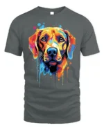 Colorful Dog Tshirt Vibrant Labrador Art Graphic - gray t-shirt on white background