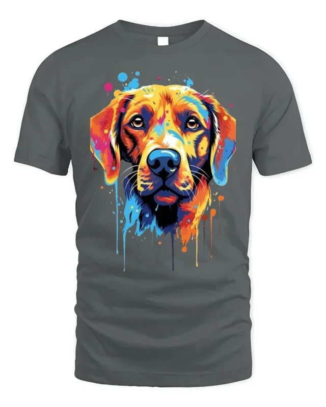 Colorful Dog Tshirt Vibrant Labrador Art Graphic - gray t-shirt on white background