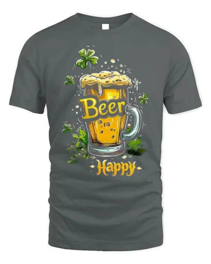 Beer Happy Tshirt Funny St Patricks Day Drinking Tee - gray t-shirt on white background