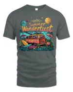 Summer Wanderlust Van Tshirt Retro Travel Vibe - gray t-shirt on white background