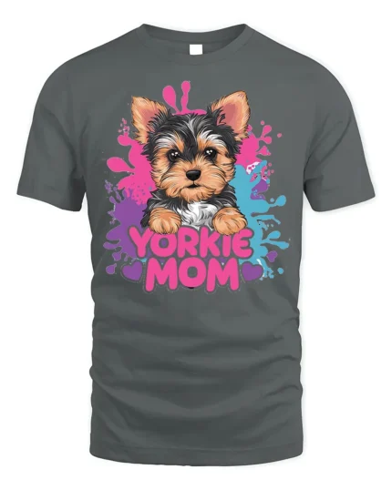 Yorkie Mom Tshirt Cute Yorkshire Terrier Dog Tee - gray t-shirt on white background