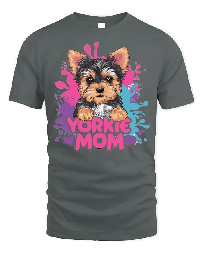 Yorkie Mom Tshirt Cute Yorkshire Terrier Dog Tee - gray t-shirt on white background