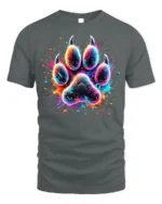 Colorful Paw Print Tshirt Vibrant Animal Art Tee - gray t-shirt on white background