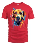 Colorful Dog Tshirt Vibrant Labrador Art Graphic - red t-shirt on white background