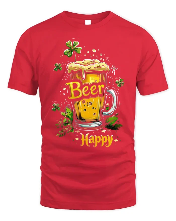 Beer Happy Tshirt Funny St Patricks Day Drinking Tee - red t-shirt on white background