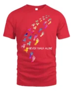 Never Walk Alone Dog Lover Tshirt Colorful Print - red t-shirt on white background