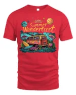 Summer Wanderlust Van Tshirt Retro Travel Vibe - red t-shirt on white background