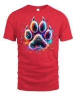 Colorful Paw Print Tshirt Vibrant Animal Art Tee - red t-shirt on white background