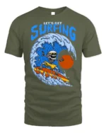 Lets Get Surfing Skeleton Tshirt Retro Wave Graphic - military green t-shirt on white background