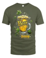 Beer Happy Tshirt Funny St Patricks Day Drinking Tee - military green t-shirt on white background
