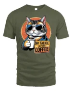 No Talkie Before Coffee Cat Funny Graphic Tshirt - military green t-shirt on white background