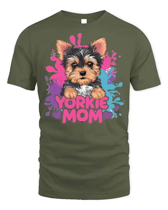Yorkie Mom Tshirt Cute Yorkshire Terrier Dog Tee - military green t-shirt on white background