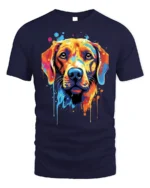 Colorful Dog Tshirt Vibrant Labrador Art Graphic - navy t-shirt on white background