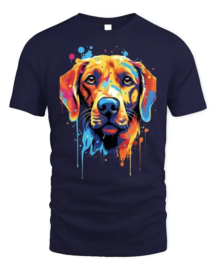 Colorful Dog Tshirt Vibrant Labrador Art Graphic - navy t-shirt on white background