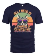 All I Need Is Sunshine Cat Tshirt Retro Summer Tee - navy t-shirt on white background
