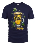 Beer Happy Tshirt Funny St Patricks Day Drinking Tee - navy t-shirt on white background