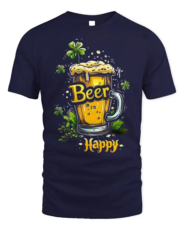 Beer Happy Tshirt Funny St Patricks Day Drinking Tee - navy t-shirt on white background