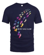 Never Walk Alone Dog Lover Tshirt Colorful Print - navy t-shirt on white background