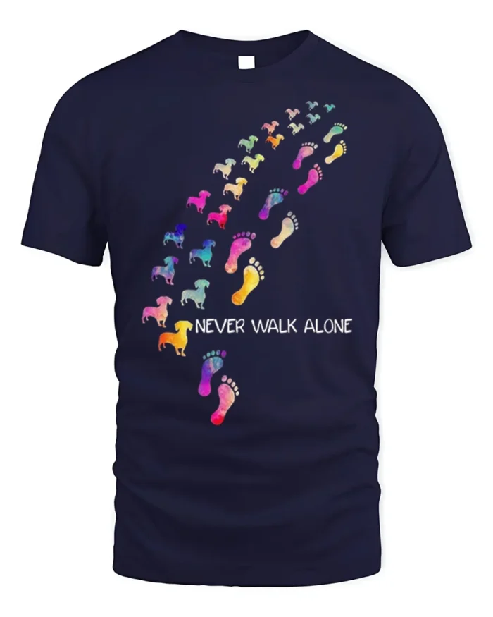 Never Walk Alone Dog Lover Tshirt Colorful Print - navy t-shirt on white background