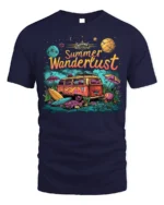 Summer Wanderlust Van Tshirt Retro Travel Vibe - navy t-shirt on white background