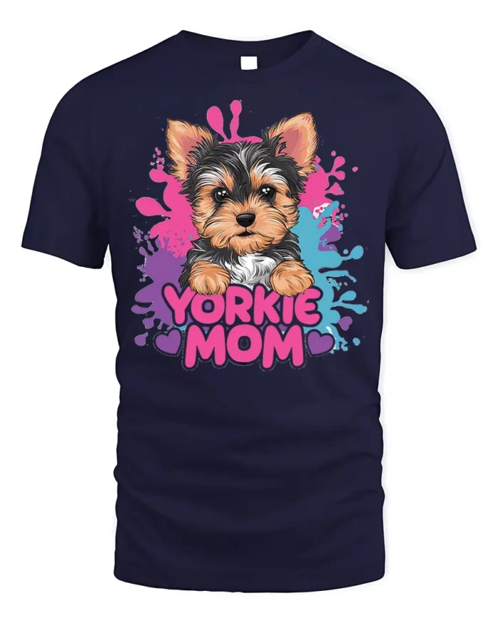 Yorkie Mom Tshirt Cute Yorkshire Terrier Dog Tee - navy t-shirt on white background