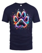 Colorful Paw Print Tshirt Vibrant Animal Art Tee - navy t-shirt on white background