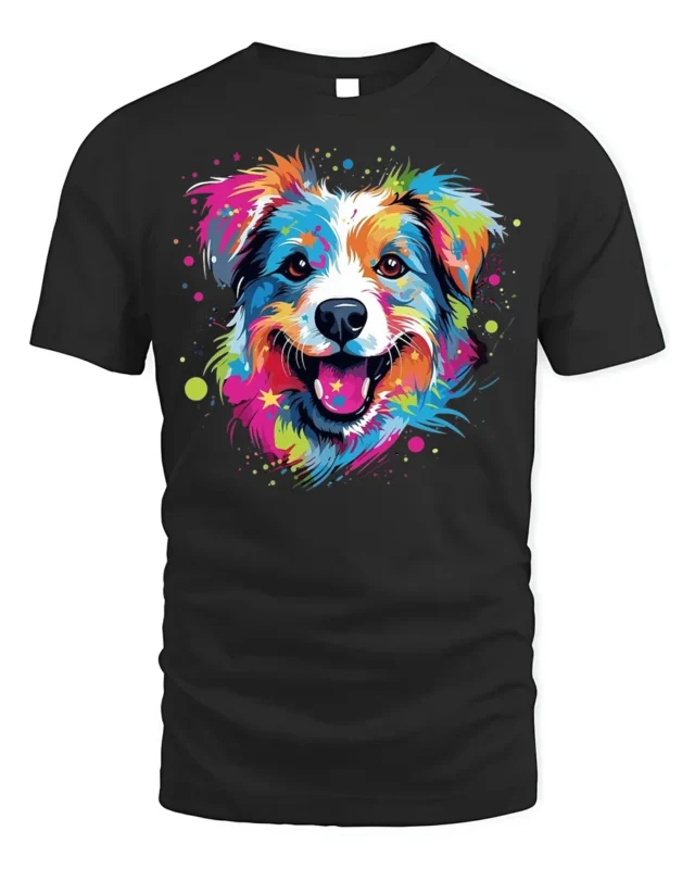 Colorful Artistic Dog Face Graphic T-Shirt - black t-shirt on white background
