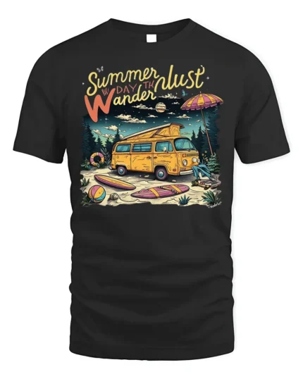 Summer Wanderlust Beach Van Graphic T-Shirt - black t-shirt on white background