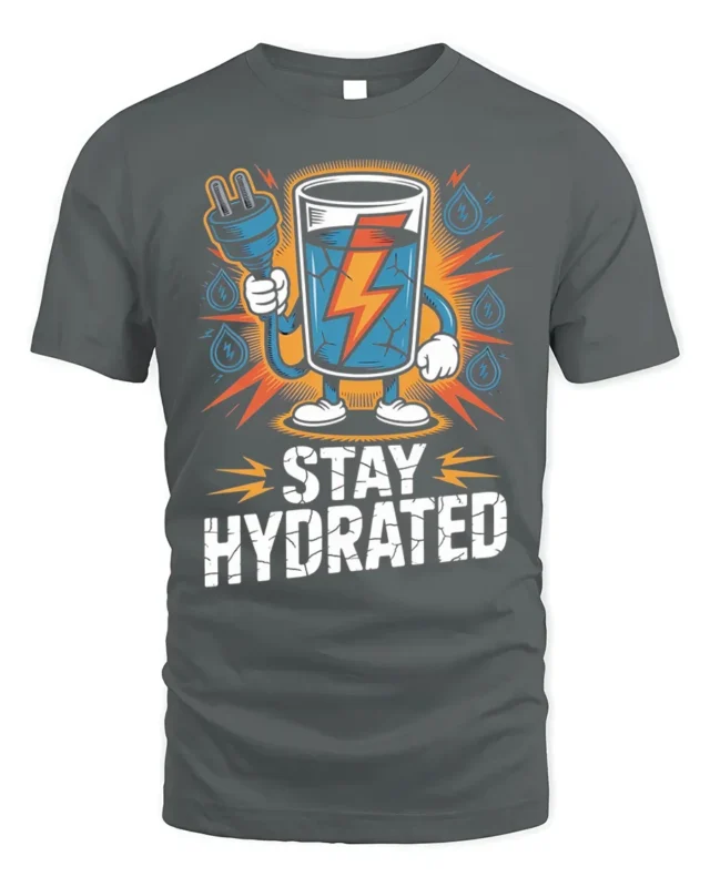 Stay Hydrated Funny Energy Graphic T-Shirt - gray t-shirt on white background